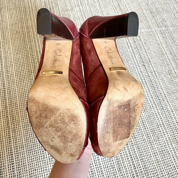 Cole Haan burgundy peep toe suede/patent pumps - Picture 5 of 6